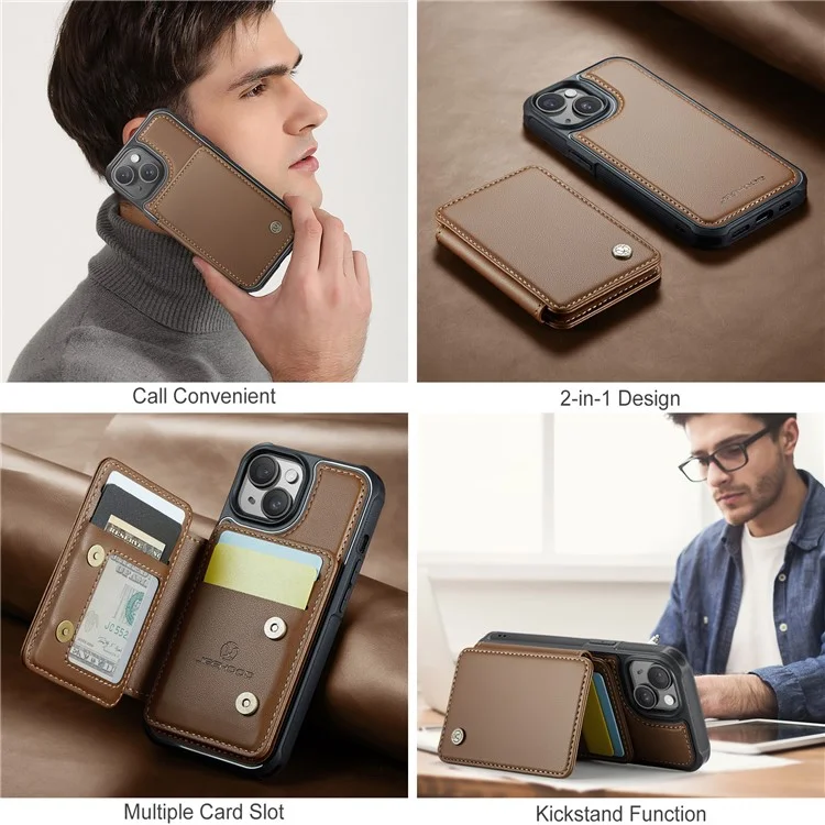 JEEHOOD J05 Für iPhone 13 Case Kartenfächer Leder+TPU Handyhülle Abnehmbares Design - Braun