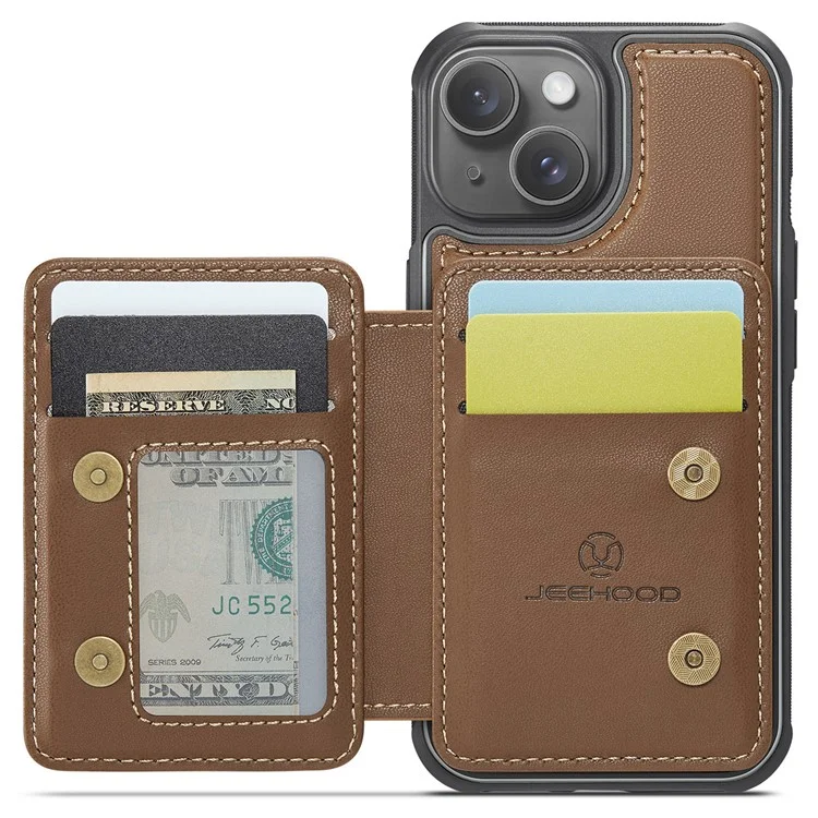JEEHOOD J05 Für iPhone 13 Case Kartenfächer Leder+TPU Handyhülle Abnehmbares Design - Braun