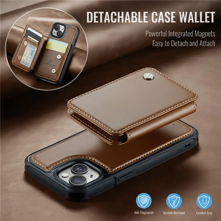 JEEHOOD J05 Für iPhone 13 Case Kartenfächer Leder+TPU Handyhülle Abnehmbares Design - Braun