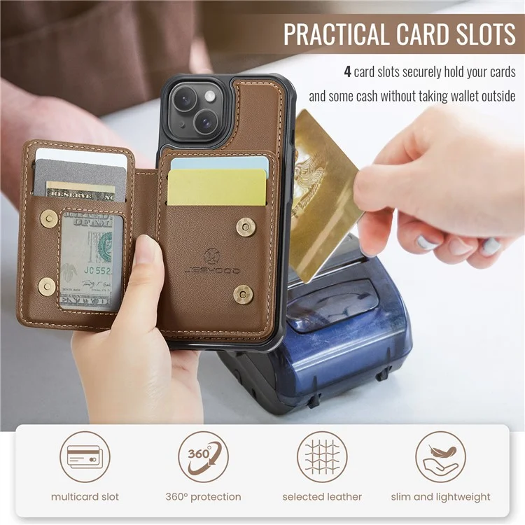 JEEHOOD J05 Für iPhone 13 Case Kartenfächer Leder+TPU Handyhülle Abnehmbares Design - Braun