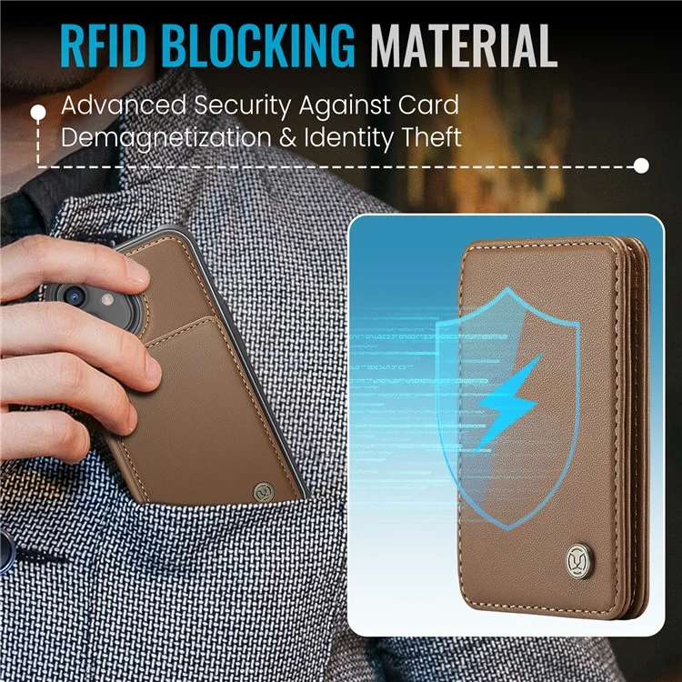 JEEHOOD J05 For iPhone 12 / 12 Pro Case Detachable RFID Blocking Card Bag Phone Cover - Marrom