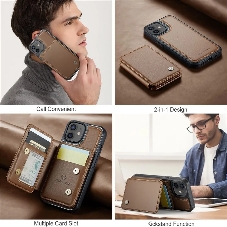 JEEHOOD J05 For iPhone 12 / 12 Pro Case Detachable RFID Blocking Card Bag Phone Cover - Marrom