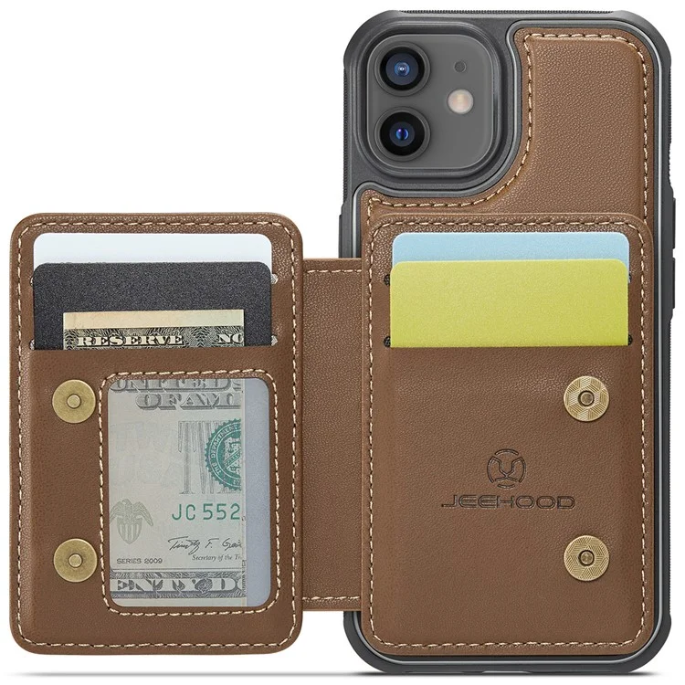 JEEHOOD J05 For iPhone 12 / 12 Pro Case Detachable RFID Blocking Card Bag Phone Cover - Marrom