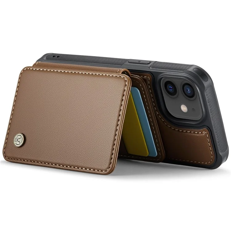 JEEHOOD J05 For iPhone 12 / 12 Pro Case Detachable RFID Blocking Card Bag Phone Cover - Marrom
