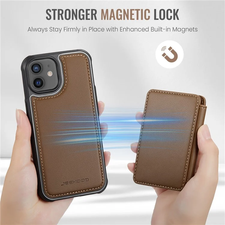 JEEHOOD J05 For iPhone 12 / 12 Pro Case Detachable RFID Blocking Card Bag Phone Cover - Marrom