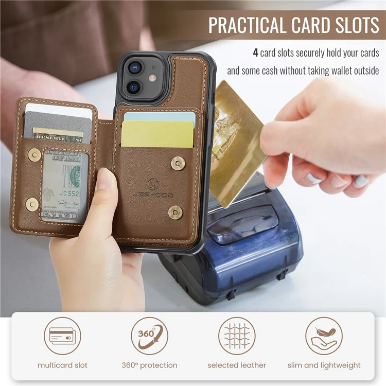 JEEHOOD J05 For iPhone 12 / 12 Pro Case Detachable RFID Blocking Card Bag Phone Cover - Marrom