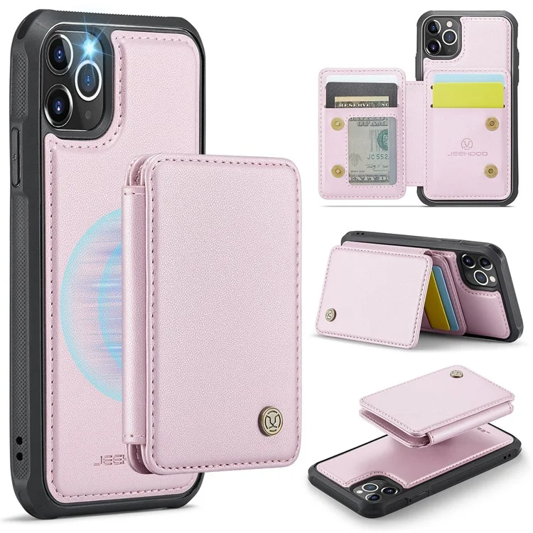 JEEHOOD J05 Funda para iPhone 11 Pro Max Bolsa para tarjetas Soporte Desmontable 2 en 1 Cubierta del teléfono - Rosa