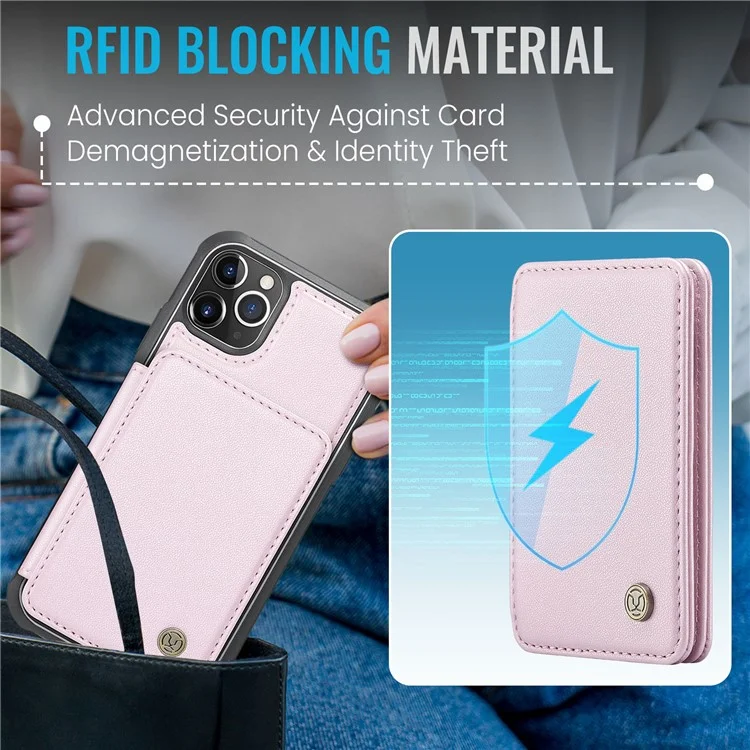 JEEHOOD J05 Funda para iPhone 11 Pro Max Bolsa para tarjetas Soporte Desmontable 2 en 1 Cubierta del teléfono - Rosa