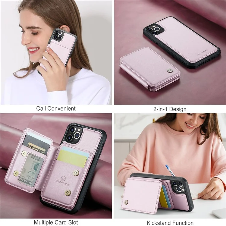 JEEHOOD J05 Funda para iPhone 11 Pro Max Bolsa para tarjetas Soporte Desmontable 2 en 1 Cubierta del teléfono - Rosa