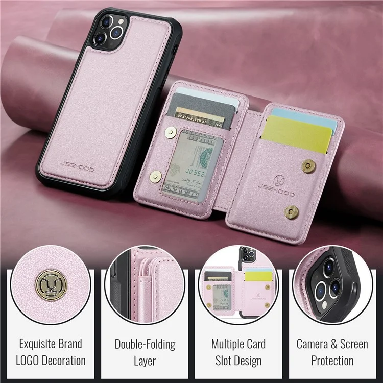 JEEHOOD J05 Funda para iPhone 11 Pro Max Bolsa para tarjetas Soporte Desmontable 2 en 1 Cubierta del teléfono - Rosa