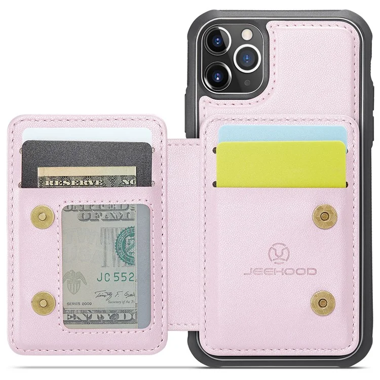 JEEHOOD J05 Funda para iPhone 11 Pro Max Bolsa para tarjetas Soporte Desmontable 2 en 1 Cubierta del teléfono - Rosa