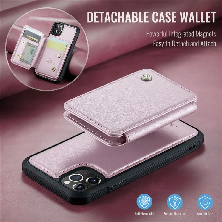 JEEHOOD J05 Funda para iPhone 11 Pro Max Bolsa para tarjetas Soporte Desmontable 2 en 1 Cubierta del teléfono - Rosa