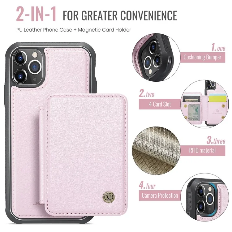 JEEHOOD J05 Funda para iPhone 11 Pro Max Bolsa para tarjetas Soporte Desmontable 2 en 1 Cubierta del teléfono - Rosa