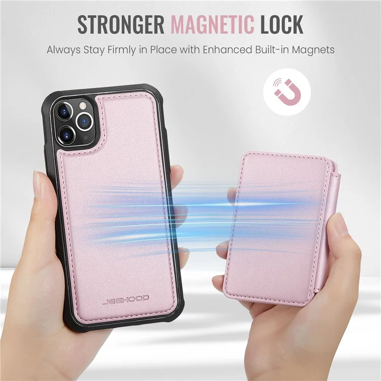 JEEHOOD J05 Funda para iPhone 11 Pro Max Bolsa para tarjetas Soporte Desmontable 2 en 1 Cubierta del teléfono - Rosa