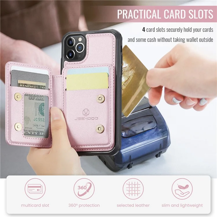 JEEHOOD J05 Funda para iPhone 11 Pro Max Bolsa para tarjetas Soporte Desmontable 2 en 1 Cubierta del teléfono - Rosa