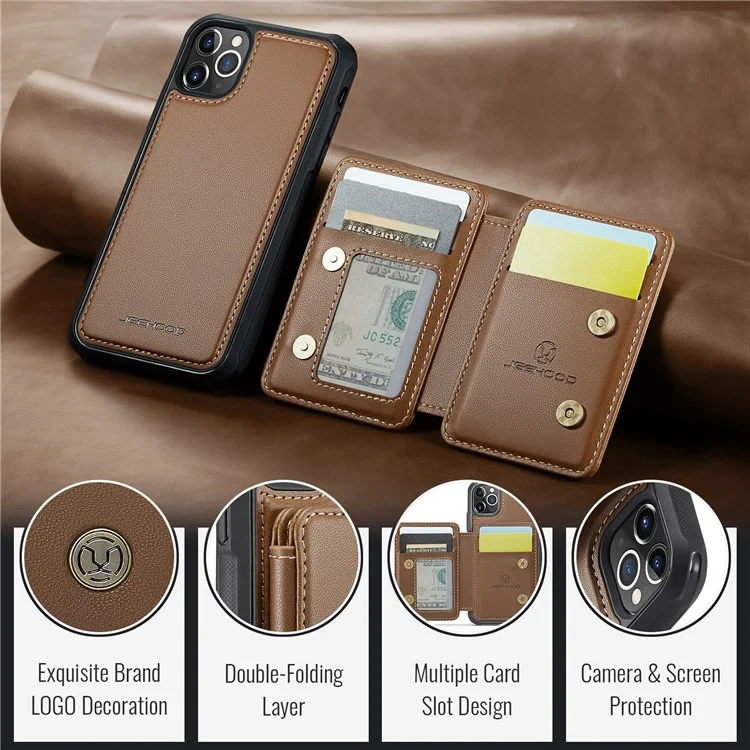 JEEHOOD J05 Per iPhone 11 Pro Max Custodia Porta Carte Supporto Estraibile 2-in-1 Cover Telefonica - Marrone