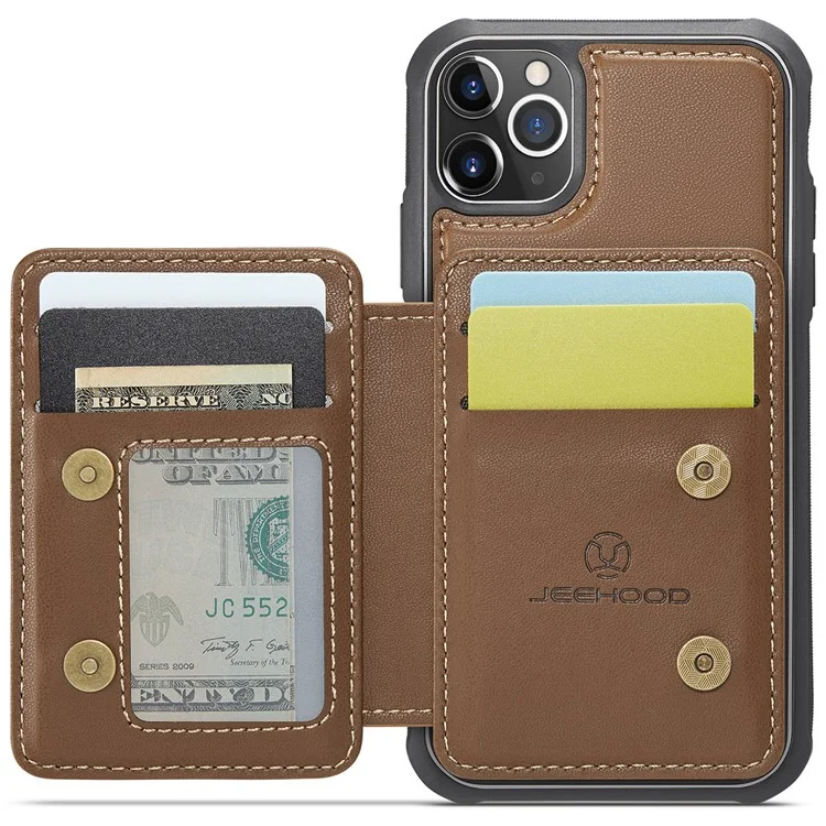 JEEHOOD J05 Per iPhone 11 Pro Max Custodia Porta Carte Supporto Estraibile 2-in-1 Cover Telefonica - Marrone