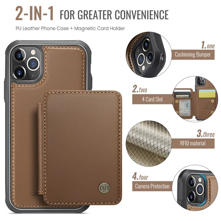 JEEHOOD J05 Per iPhone 11 Pro Max Custodia Porta Carte Supporto Estraibile 2-in-1 Cover Telefonica - Marrone