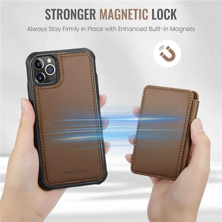 JEEHOOD J05 Per iPhone 11 Pro Max Custodia Porta Carte Supporto Estraibile 2-in-1 Cover Telefonica - Marrone