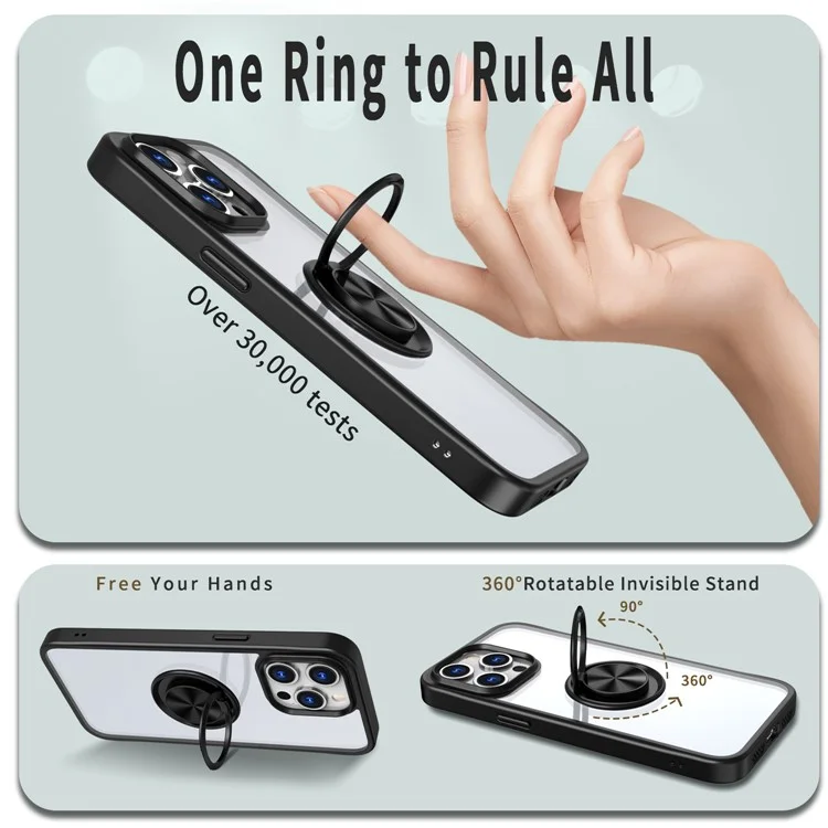 For iPhone 14 Pro Case TPU+PC Magnetic Car Mount Phone Cover with Kickstand - Black