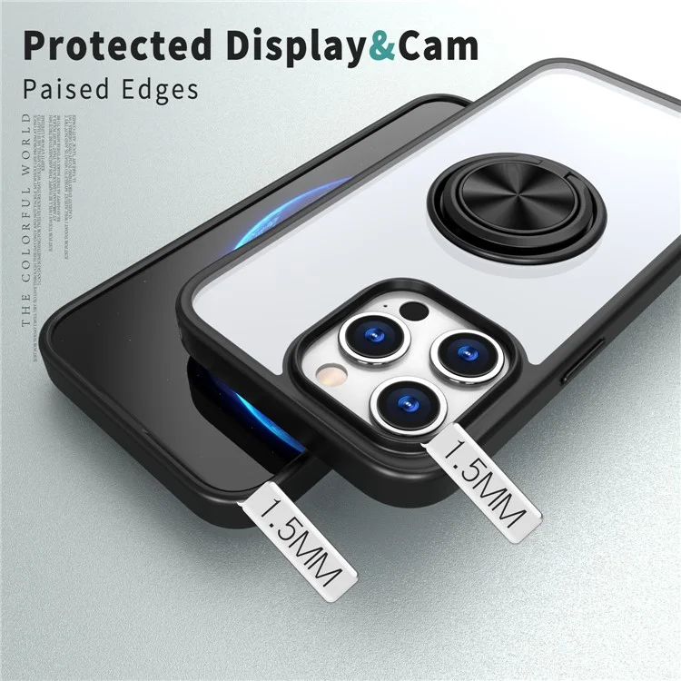 For iPhone 14 Pro Case TPU+PC Magnetic Car Mount Phone Cover with Kickstand - Black