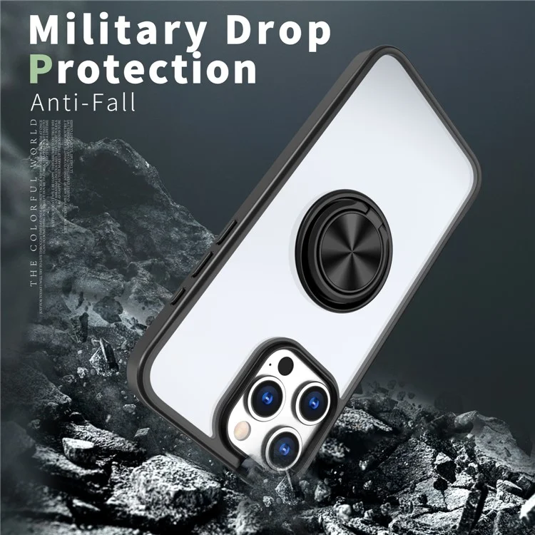 For iPhone 15 Pro Clear Phone Case TPU+PC Kickstand Cover Work with Magnetic Car Holder - Black