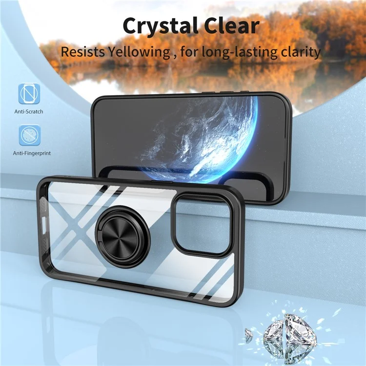 For iPhone 13 Pro Max Funda de TPU+PC con soporte Funda de teléfono clara con soporte magnético para coche - Negro