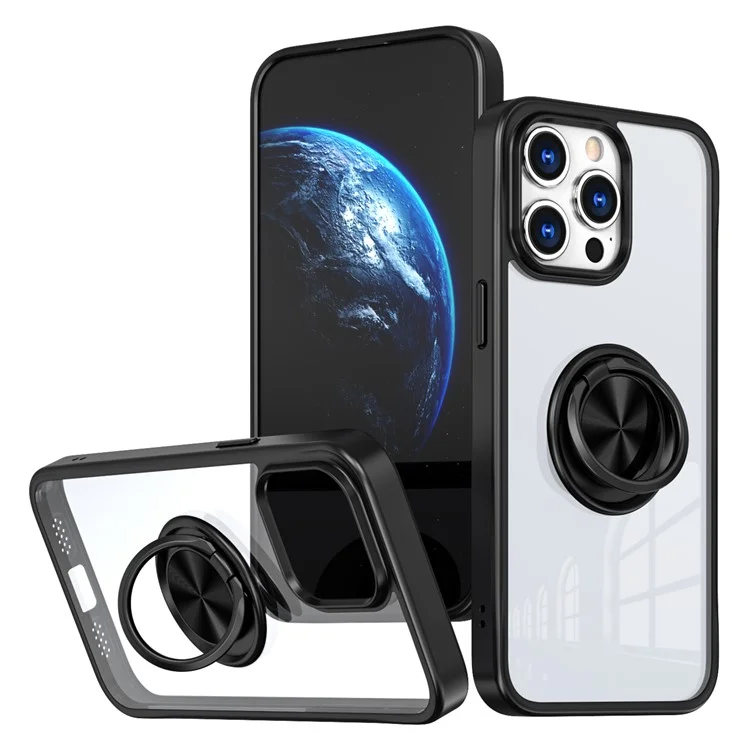 For iPhone 16 Pro Case TPU+PC Phone Cover Support Magnetic Car Mount - Black