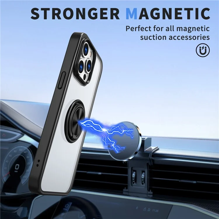 For iPhone 16 Pro Case TPU+PC Phone Cover Support Magnetic Car Mount - Black
