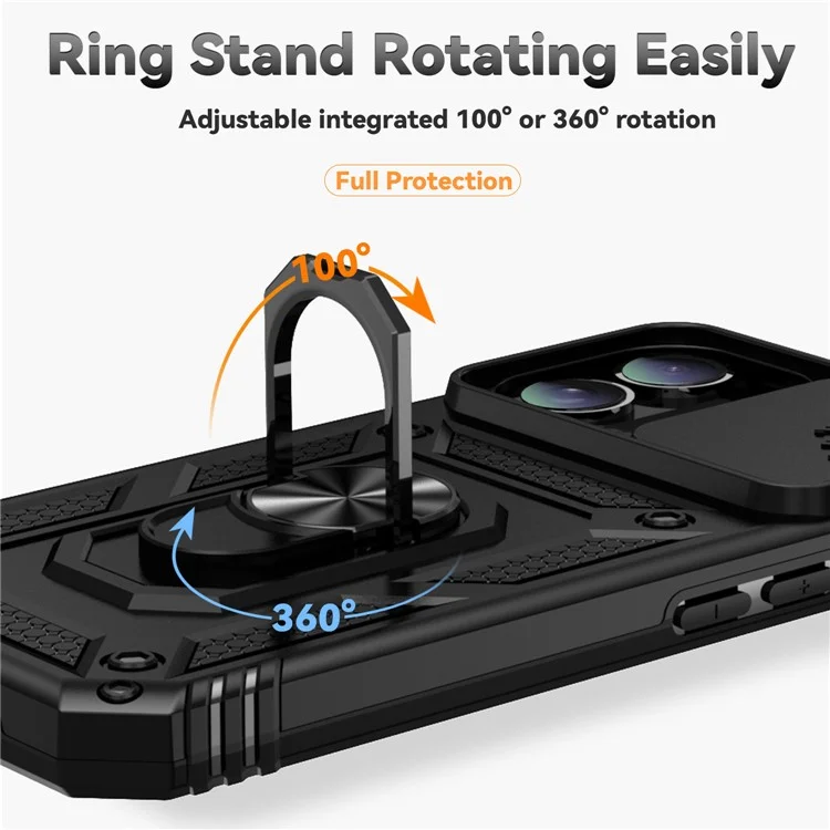 Für iPhone 16 Case Ring Halter Ständer Camshield PC+TPU Handyhülle - Schwarz