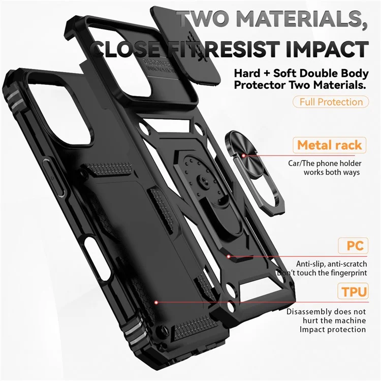 Für iPhone 16 Case Ring Halter Ständer Camshield PC+TPU Handyhülle - Schwarz
