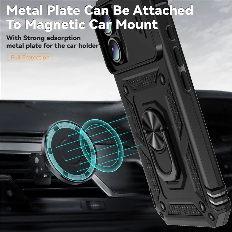 Für iPhone 16 Case Ring Halter Ständer Camshield PC+TPU Handyhülle - Schwarz