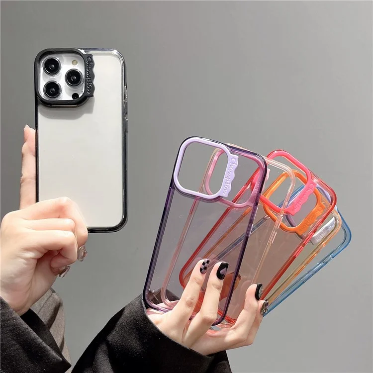 Для iPhone 13 Pro Case Slim Transparent PC + TPU Phone Cover Curly Lens Frame - Blue