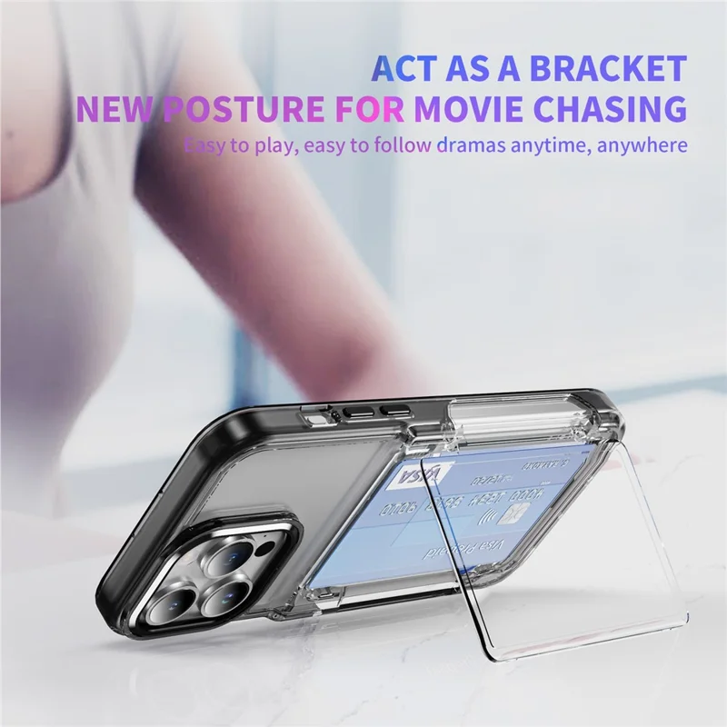 For iPhone 16 Pro Case TPU + Acrylic Clear Transparent Back Card Holder Phone Cover - Transparent Black