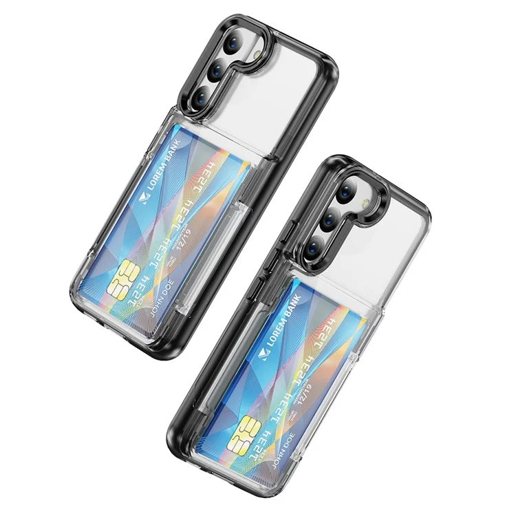 For Samsung Galaxy S22 5G Case TPU + Acrylic Phone Protector Card Holder Flip Cover Kickstand - Transparent Black