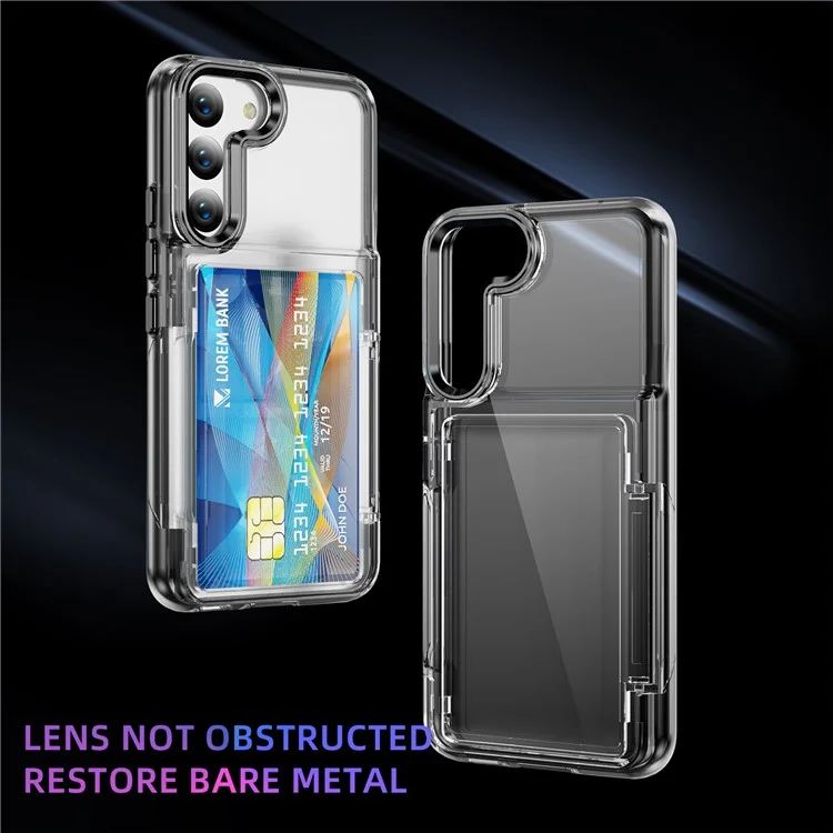 For Samsung Galaxy S22 5G Case TPU + Acrylic Phone Protector Card Holder Flip Cover Kickstand - Transparent Black