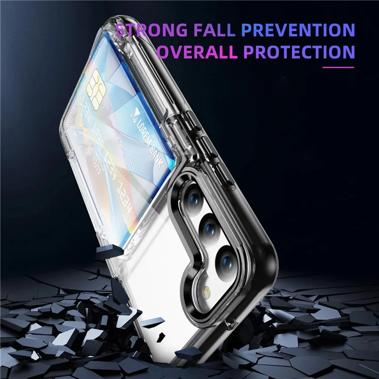 For Samsung Galaxy S22 5G Case TPU + Acrylic Phone Protector Card Holder Flip Cover Kickstand - Transparent Black