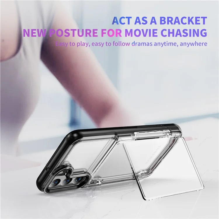 For Samsung Galaxy S22 5G Case TPU + Acrylic Phone Protector Card Holder Flip Cover Kickstand - Transparent Black