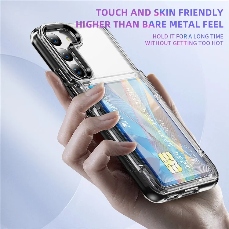 For Samsung Galaxy S22 5G Case TPU + Acrylic Phone Protector Card Holder Flip Cover Kickstand - Transparent Black