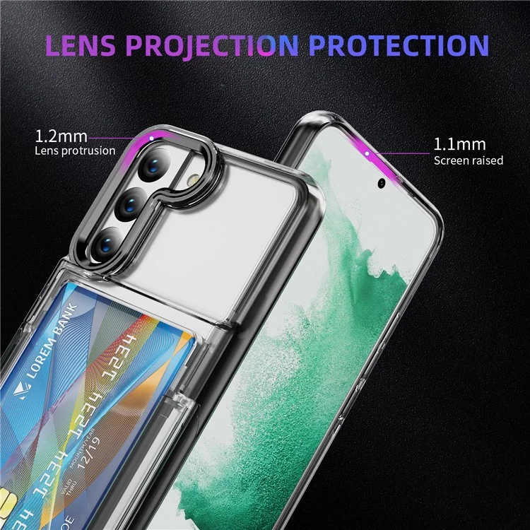 For Samsung Galaxy S22 5G Case TPU + Acrylic Phone Protector Card Holder Flip Cover Kickstand - Transparent Black