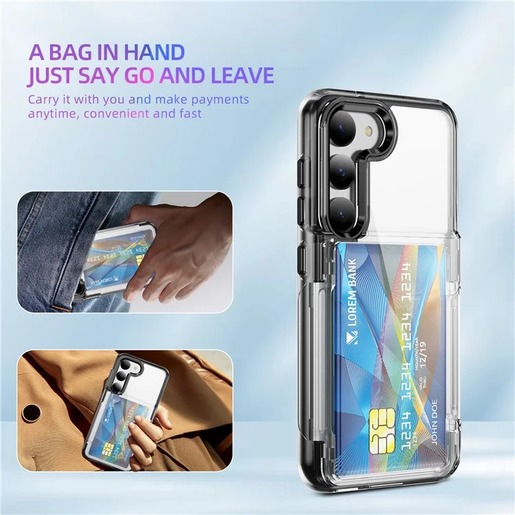 Für Samsung Galaxy S23 Case TPU + Acryl Handyhülle Kartenfach Transparent Schutzhülle - Transparent Schwarz