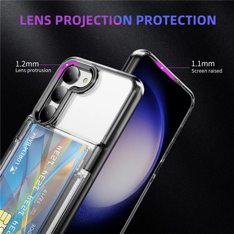 Für Samsung Galaxy S23 Case TPU + Acryl Handyhülle Kartenfach Transparent Schutzhülle - Transparent Schwarz