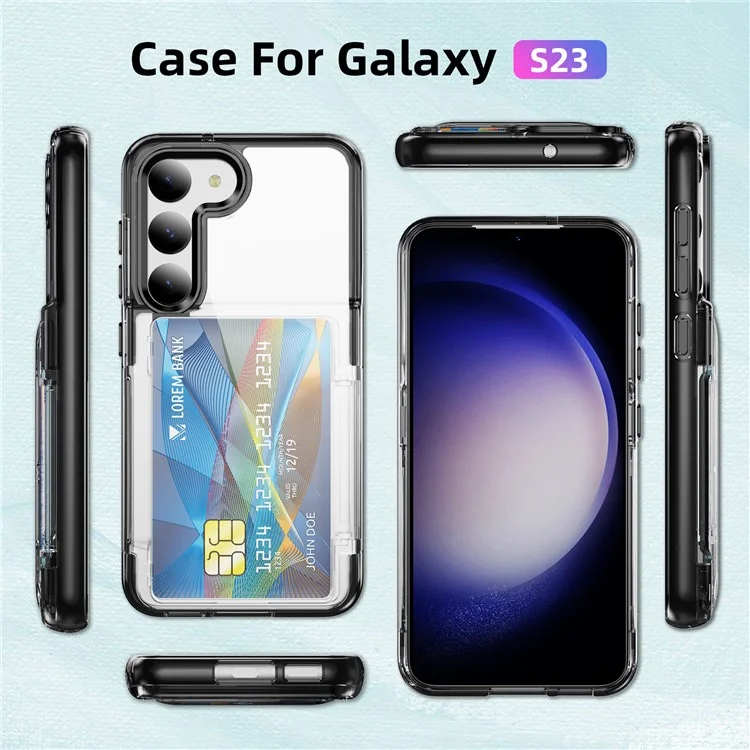 Für Samsung Galaxy S23 Case TPU + Acryl Handyhülle Kartenfach Transparent Schutzhülle - Transparent Schwarz