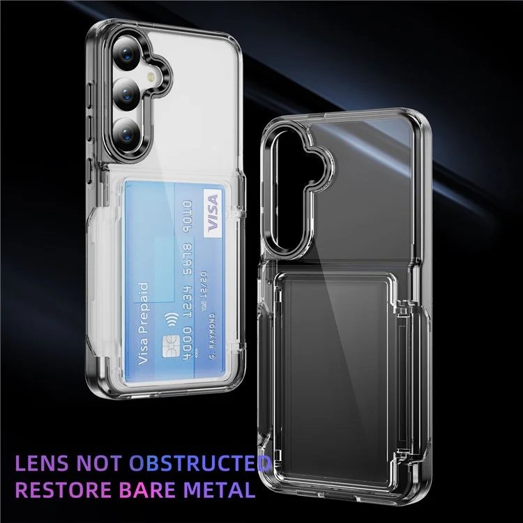 Für Samsung Galaxy S24 Case Kickstand TPU + Acryl Klar Handyhülle Kartenfach - Transparent Schwarz
