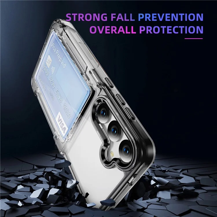 Für Samsung Galaxy S24 Case Kickstand TPU + Acryl Klar Handyhülle Kartenfach - Transparent Schwarz