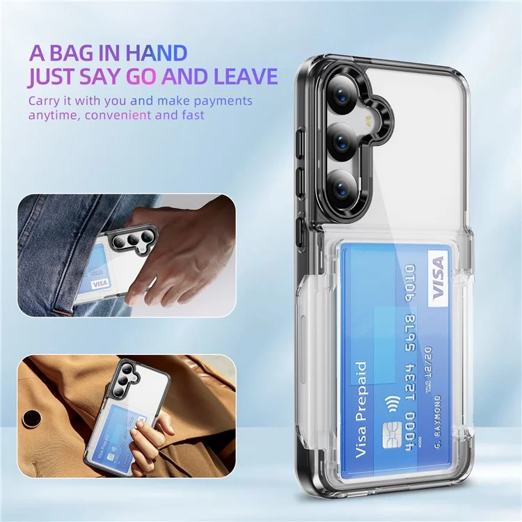 Für Samsung Galaxy S24 Case Kickstand TPU + Acryl Klar Handyhülle Kartenfach - Transparent Schwarz