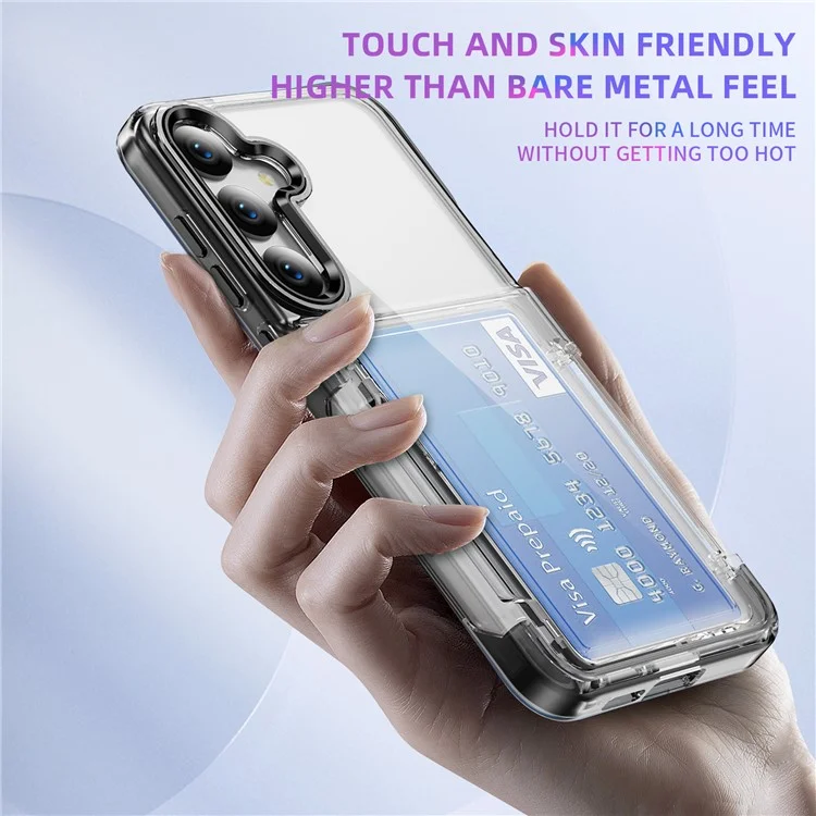 Für Samsung Galaxy S24 Case Kickstand TPU + Acryl Klar Handyhülle Kartenfach - Transparent Schwarz