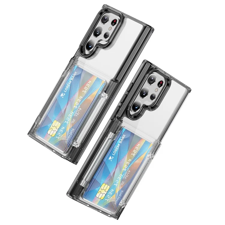 Funda para Samsung Galaxy S24 Ultra TPU + Acrílico Carcasa Protectora Tarjetero Flip Cover Soporte - Transparente Negro