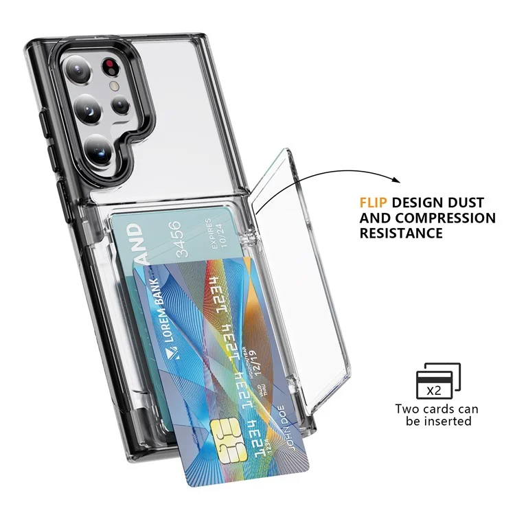 Funda para Samsung Galaxy S24 Ultra TPU + Acrílico Carcasa Protectora Tarjetero Flip Cover Soporte - Transparente Negro