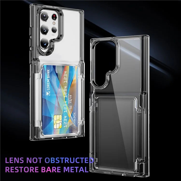 Funda para Samsung Galaxy S24 Ultra TPU + Acrílico Carcasa Protectora Tarjetero Flip Cover Soporte - Transparente Negro
